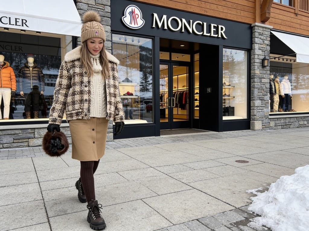 Winter retail street with styled outerwear and boutique façade