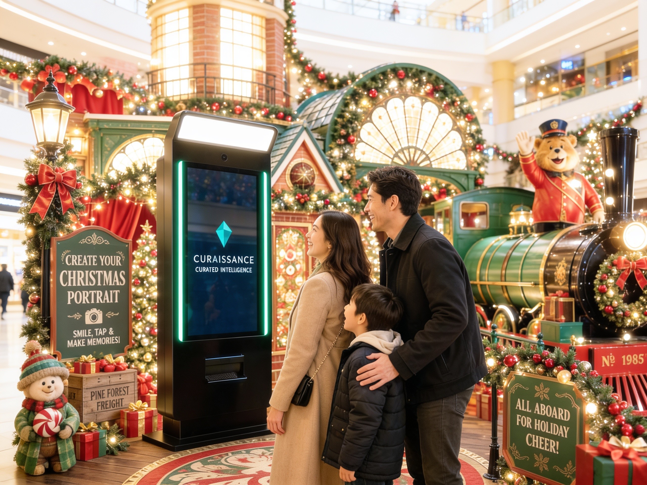 Illustrative themed festive activation with guest portrait terminal in situ